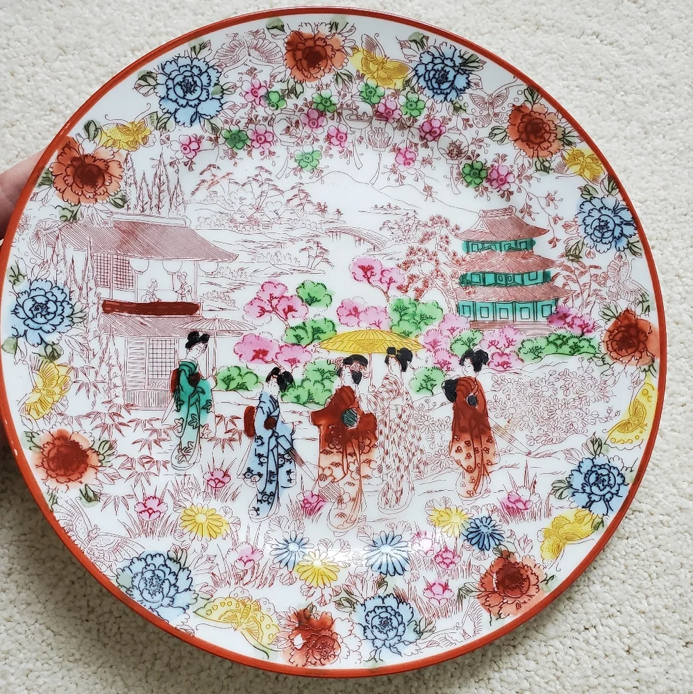 Vintage Porcelain Japan Hand Painted Stamped Plate Geisha Girls